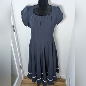 Pretty Retro Swing Mini Dress Blue White Size 16 Vintage Feminine Fit And Flare